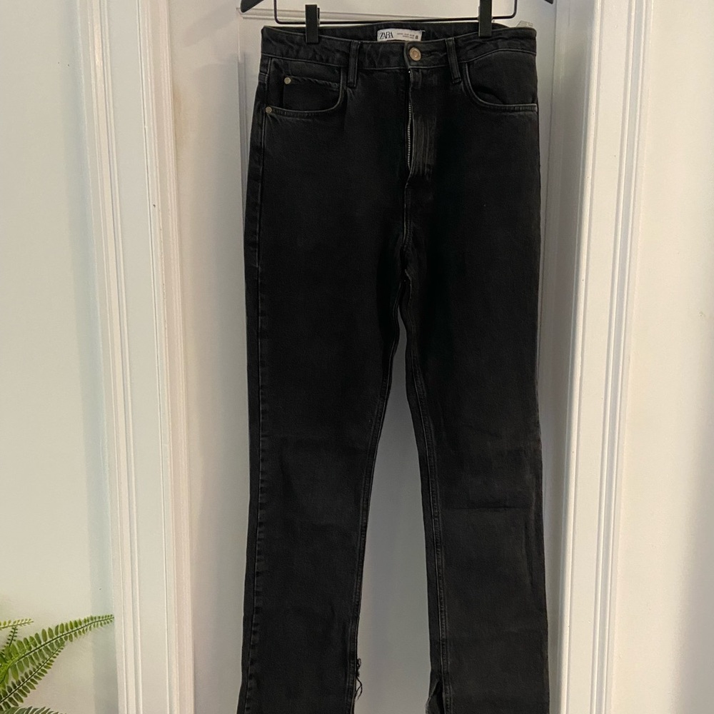 Zara Jeans-Split inseam- high-rise straight leg black jeans
